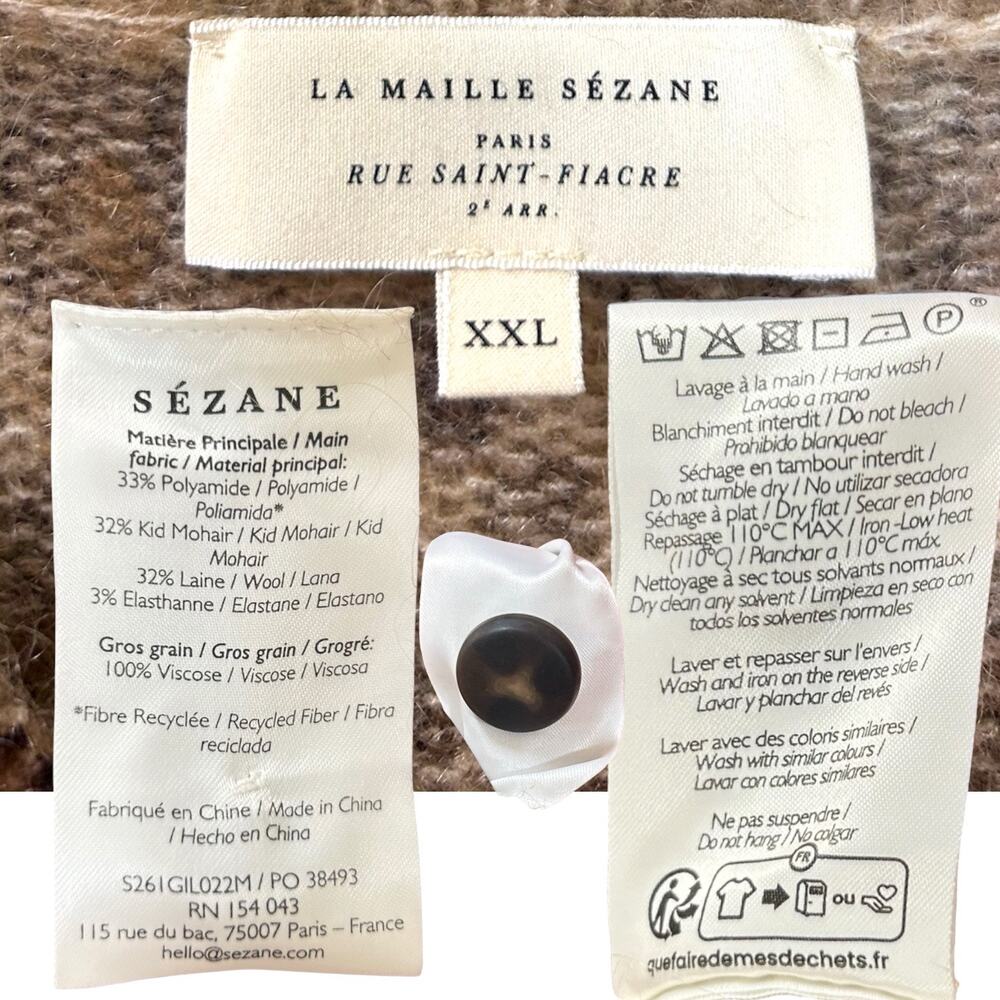Sezane Women's 'Rachel Cardigan' Sweater, Mohair Wool in Leopard Brown, XX-Large - Picture 4 of 8